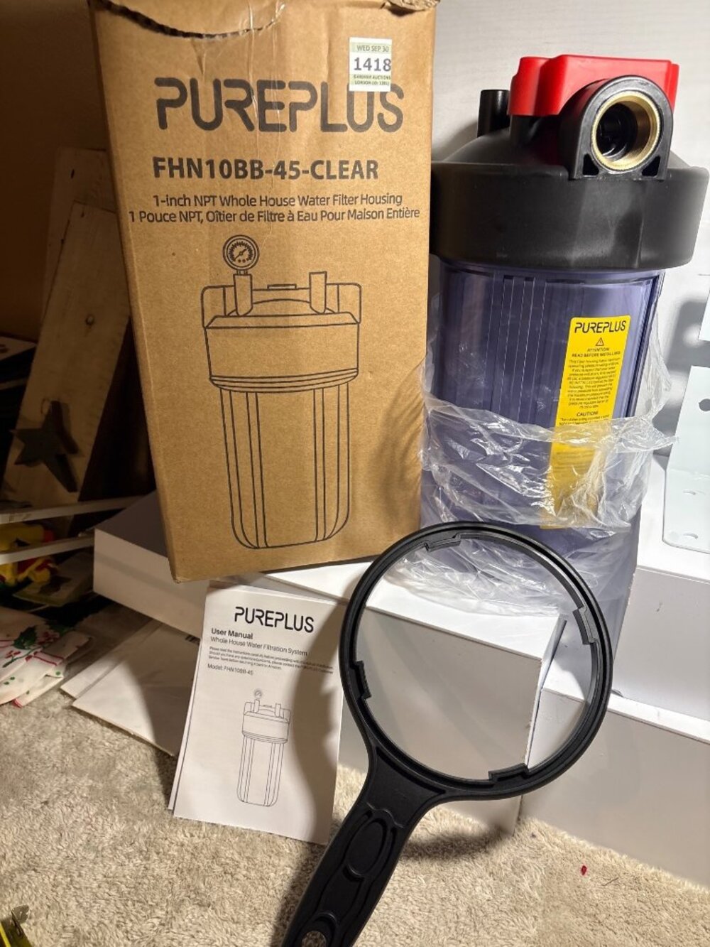 PUREPLUS Whole House Water Filter Housing 1-Inch NPT Clear Blue FHN10BB-45